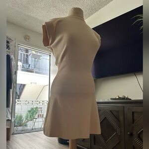 Zara Tan Sheath Mini Dress Mock Neck Sleeveless